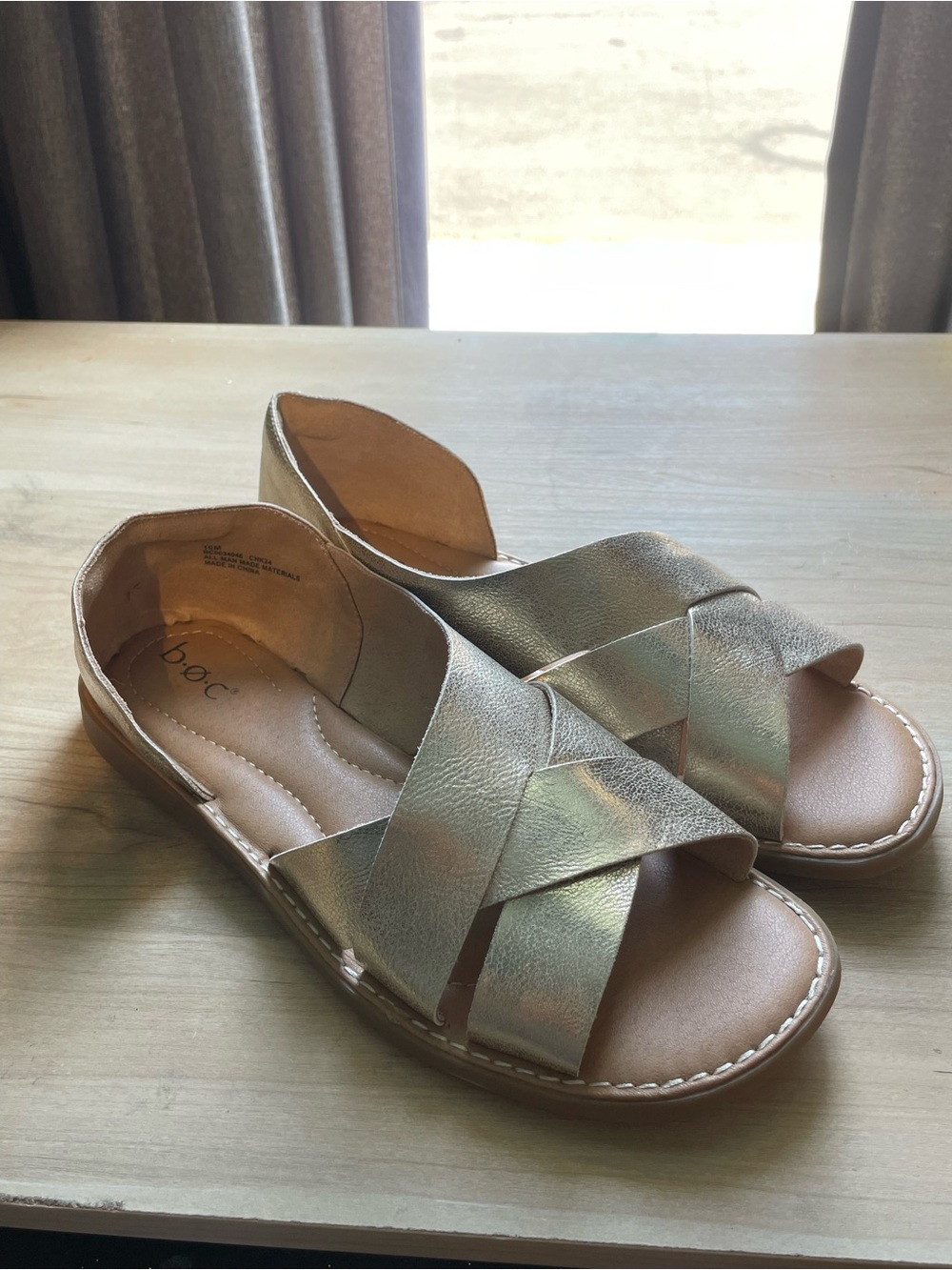 b.o.c. Iridescent Crisscross Slingback Sandals - Metallic Gold